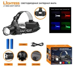 Fonar' nalobnyj svetodiodnyj Lightess LT-8062-4in1 (4 cveta) USB 10