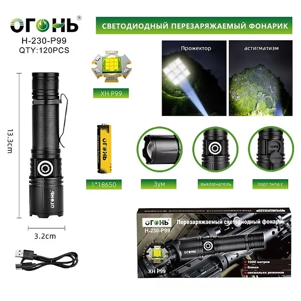 Fonarik ruchnoj svetodiodnyj H-230-P99 Fonarik ruchnoj svetodiodnyj H-230-P99