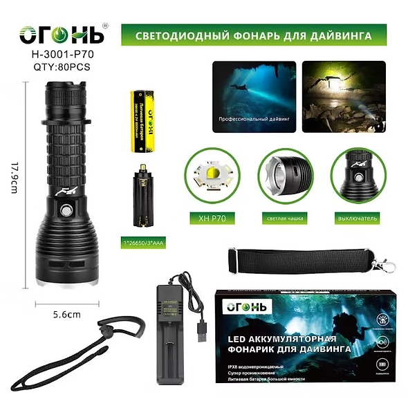 Fonarik ruchnoj svetodiodnyj H-3001-P70 Fonarik ruchnoj svetodiodnyj H-3001-P70