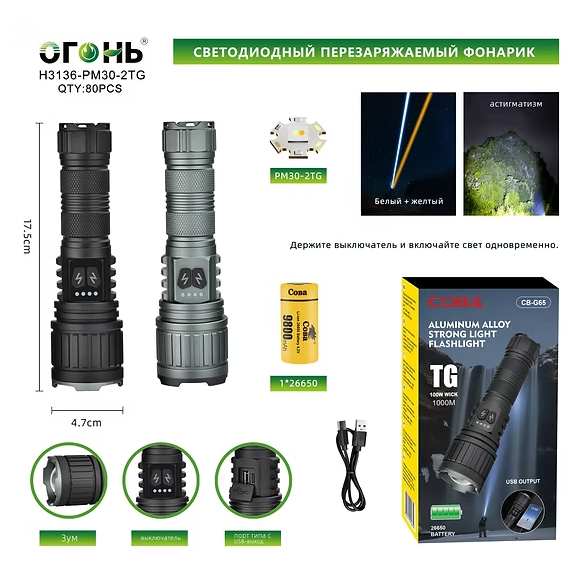 Fonarik ruchnoj svetodiodnyj H-3136-PM30-2TG Fonarik ruchnoj svetodiodnyj H-3136-PM30-2TG