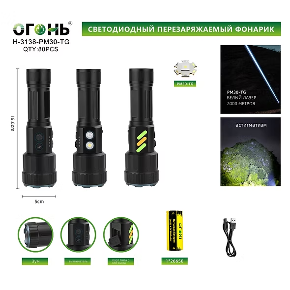 Fonarik ruchnoj svetodiodnyj H-3138-PM30-TG Fonarik ruchnoj svetodiodnyj H-3138-PM30-TG