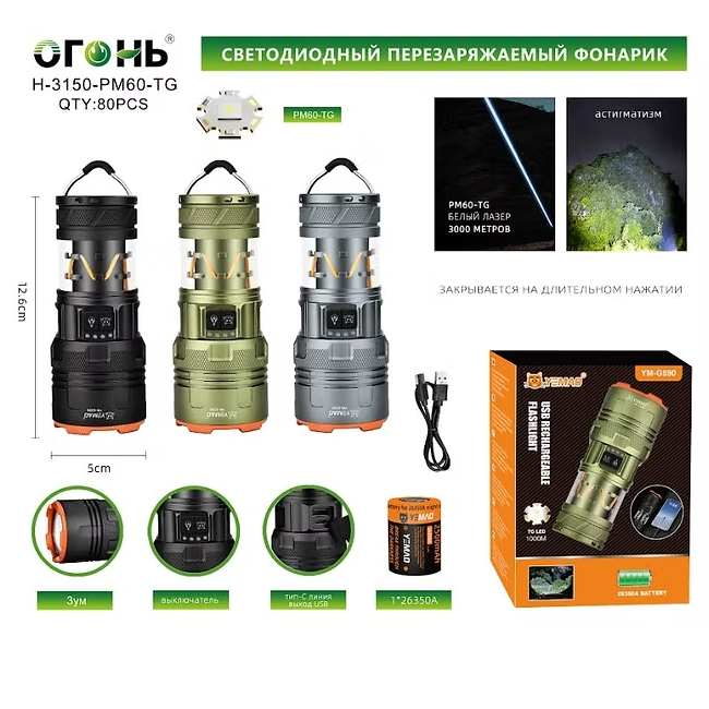 Fonarik ruchnoj svetodiodnyj H-3150-PM60-TG Fonarik ruchnoj svetodiodnyj H-3150-PM60-TG