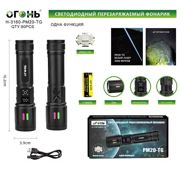 Fonarik ruchnoj svetodiodnyj H-3160-PM20-TG Fonarik ruchnoj svetodiodnyj H-3160-PM20-TG