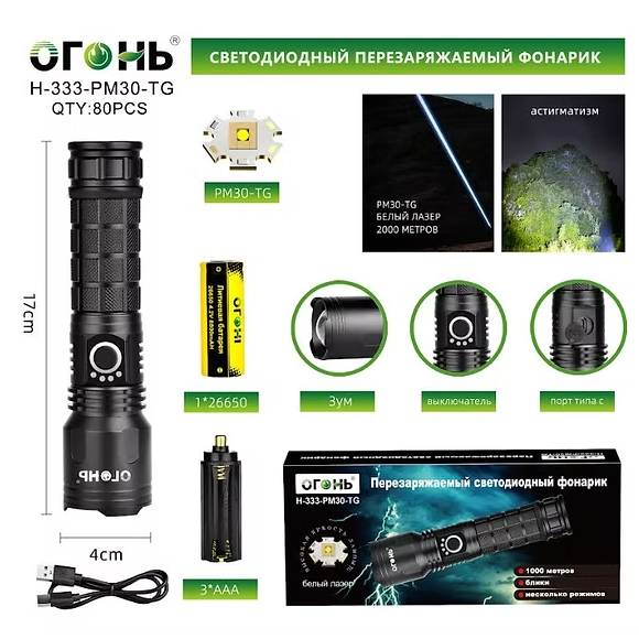 Fonarik ruchnoj svetodiodnyj H-333-PM30-TG Fonarik ruchnoj svetodiodnyj H-333-PM30-TG