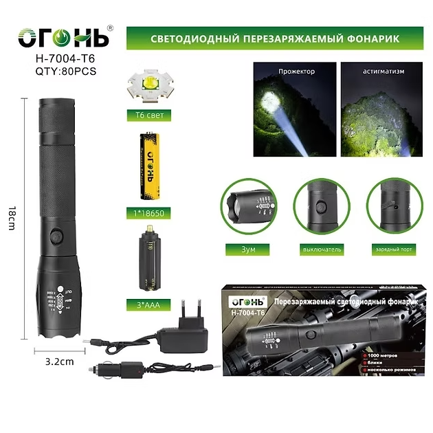 Fonarik ruchnoj svetodiodnyj H-7004-T6 Fonarik ruchnoj svetodiodnyj H-7004-T6
