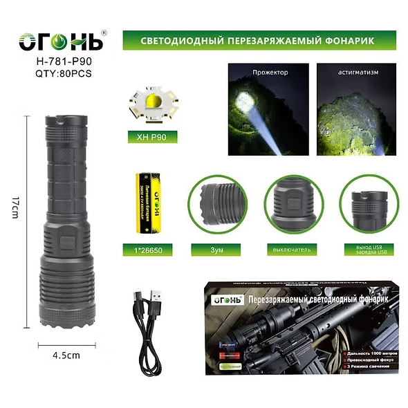 Fonarik ruchnoj svetodiodnyj H-781-P90 Fonarik ruchnoj svetodiodnyj H-781-P90