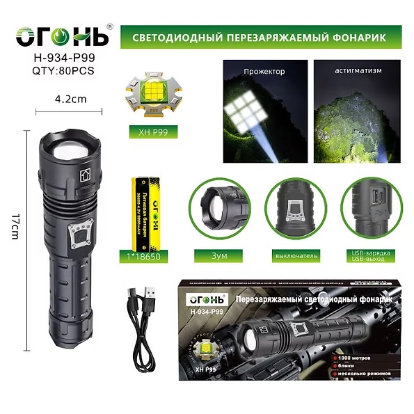 Fonarik ruchnoj svetodiodnyj H-934-P99 Fonarik ruchnoj svetodiodnyj H-934-P99