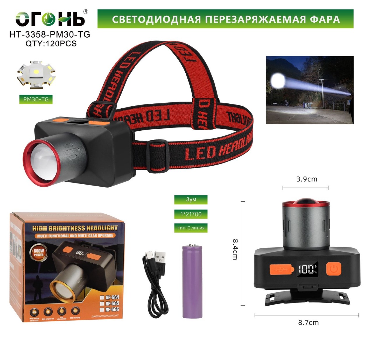 Fonar' nalobnyj mnogofunkcional'nyj HT-3358-PM30-TG Fonar' nalobnyj mnogofunkcional'nyj HT-3358-PM30-TG