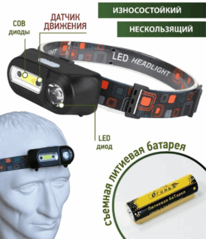 Фонарь налобный Огонь HT-822 XPE+COB LED светодиодный