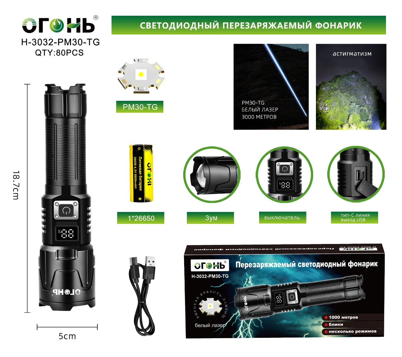 Fonar' ruchnoj Ogon' H-3032-PM30-TG svetodiodnyj Fonar' ruchnoj Ogon' H-3032-PM30-TG svetodiodnyj