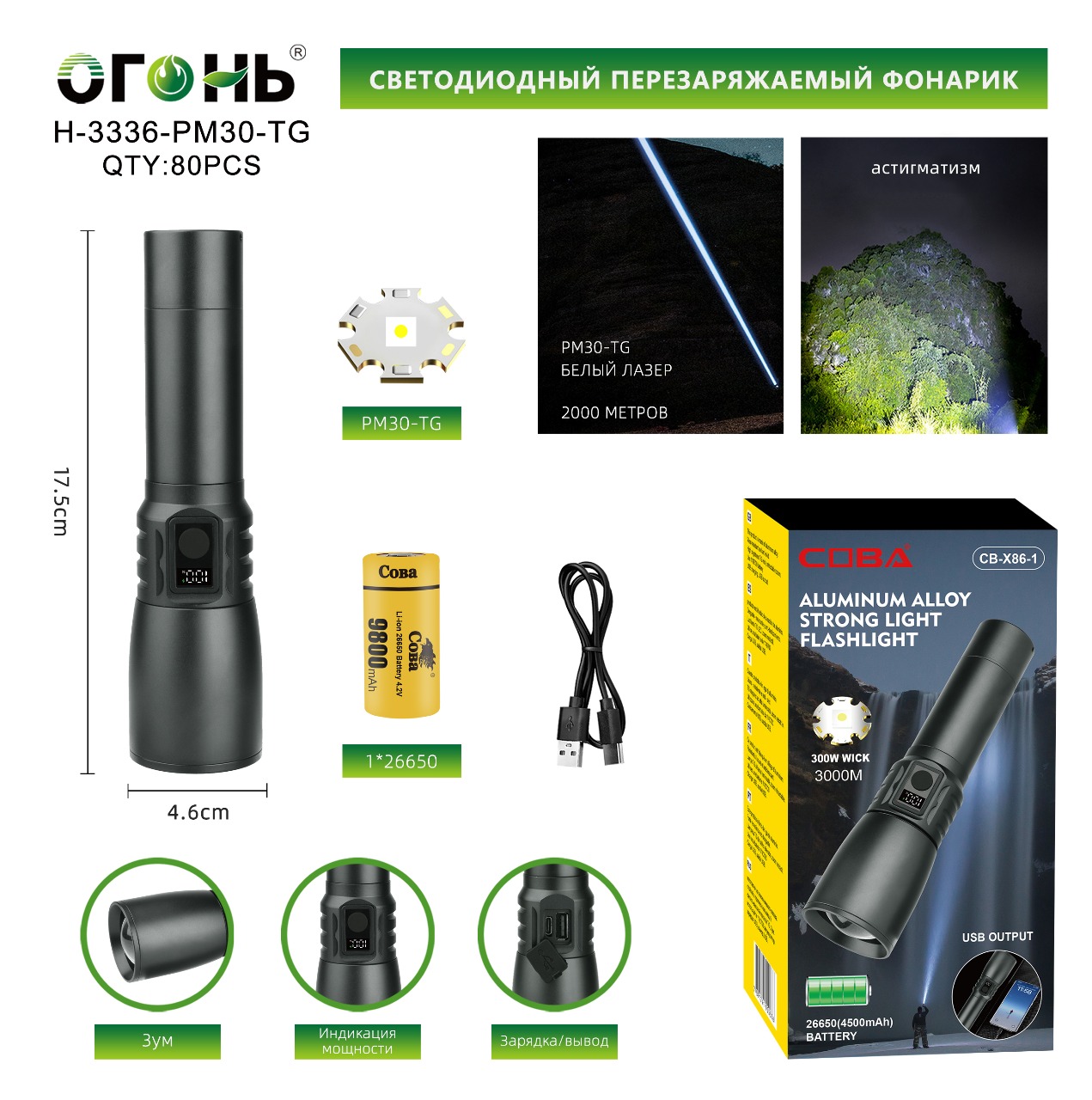 Fonarik ruchnoj svetodiodnyj H-3336-PM30-TG 1 Fonarik ruchnoj svetodiodnyj H-3336-PM30-TG 1