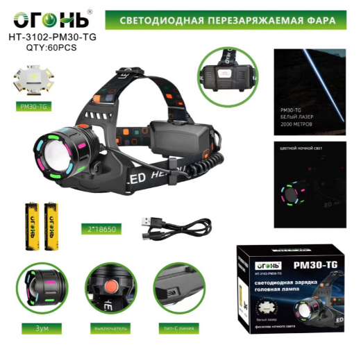 Fonarik nalobnyj BL-T3102-PM30-TG svetodiodnyj Fonarik nalobnyj BL-T3102-PM30-TG svetodiodnyj
